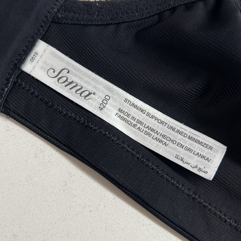 Soma Stunning Support Unlined Minimizer Underwire Bra Size 42DD/E Black